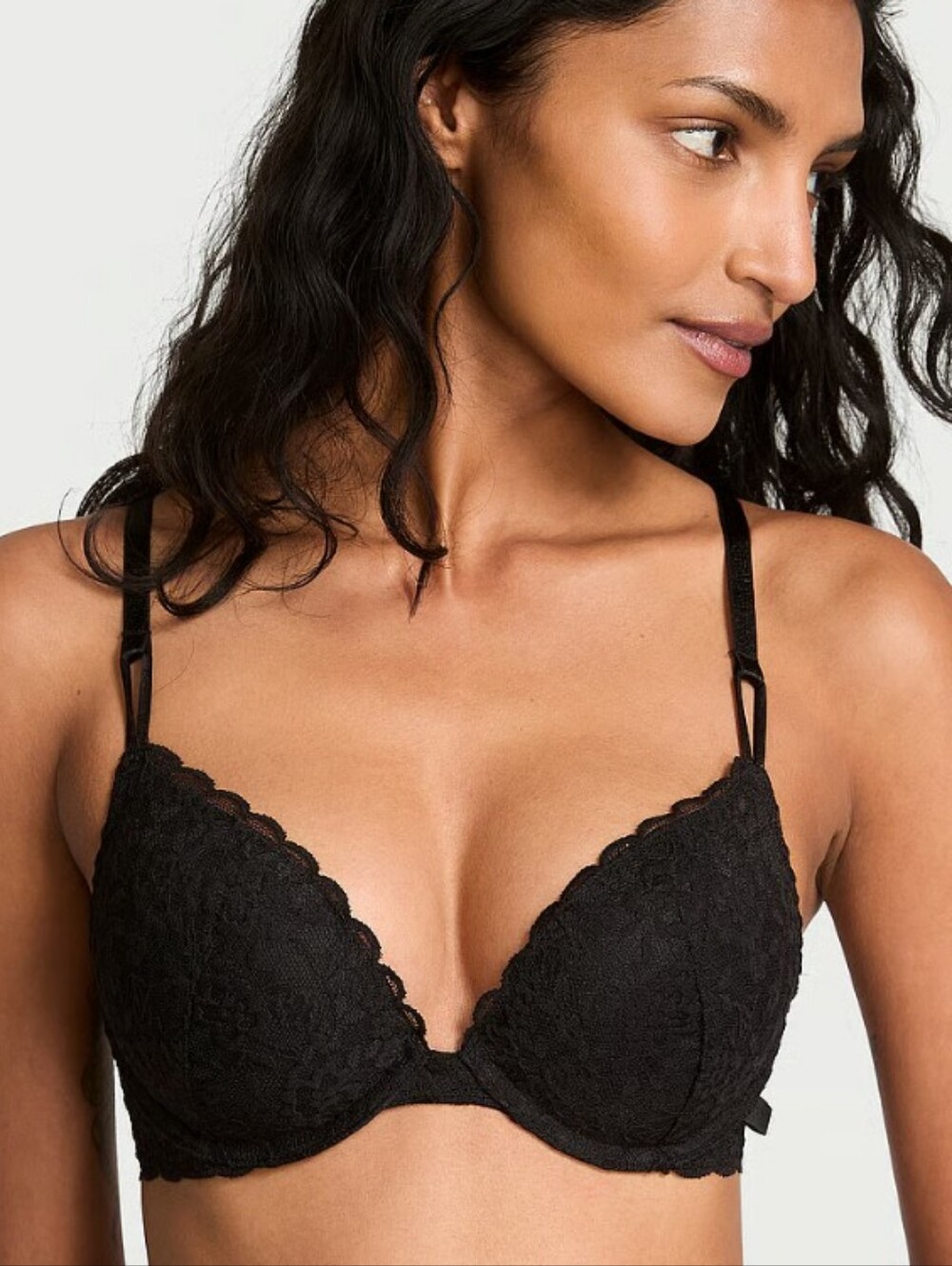 Victoria's Secret Black Lace Push-Up Bra with Scalloped Trim